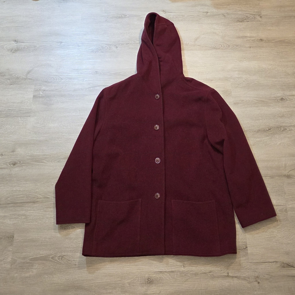 L.L. Bean Women's Hooded Pea Coat in Burgundy
